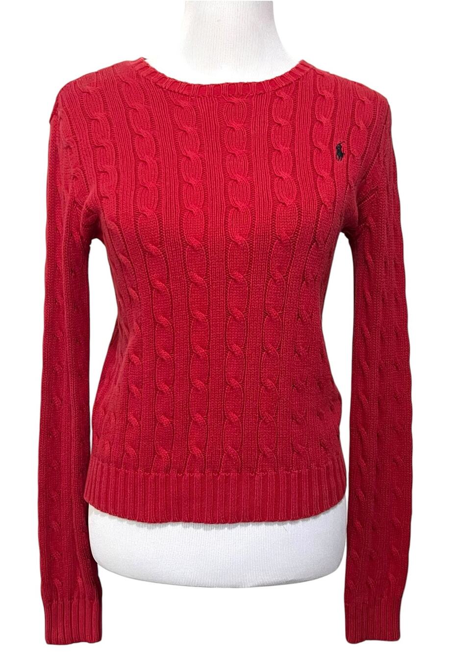 Vintage Polo Ralph Lauren Cable Knit Sweater Crewneck Cotton Red Women’s XS